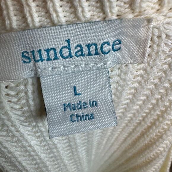 Sundance White Cable Knit Cotton Side Lace Detail Crew Neck Sweater Size Large - Picture 6 of 8